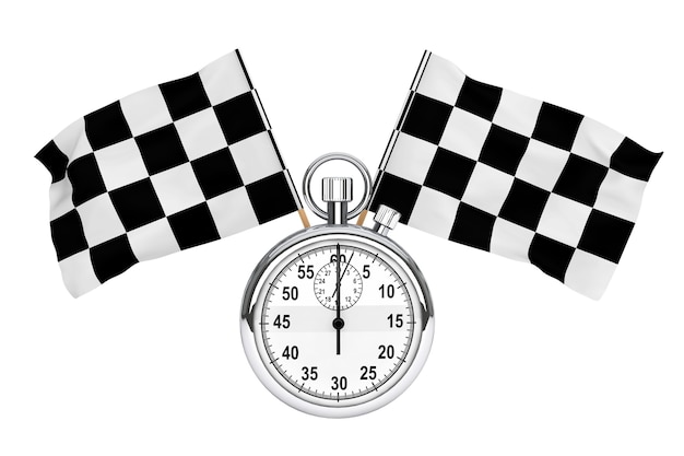 Sport concept. Stopwatch with checkered flags on a white background