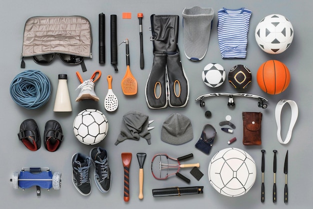 Sport equipment assortment top view