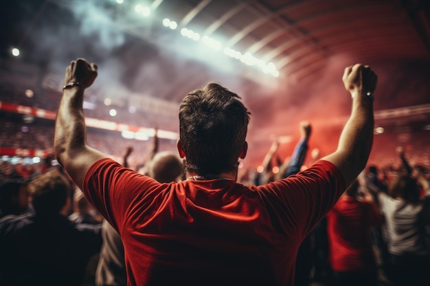 Sport fans cheer and celebrating a winning tournament in stadium Generative AI