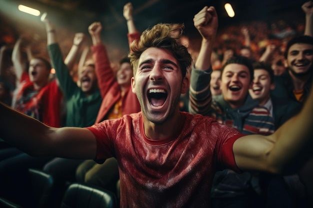 Sport fans cheer and celebrating a winning tournament in stadium Generative AI