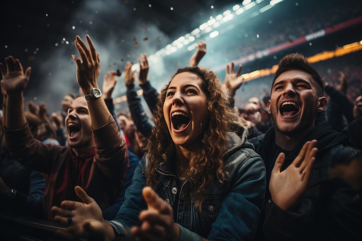 Photo sport fans cheer and celebrating a winning tournament in stadium generative ai