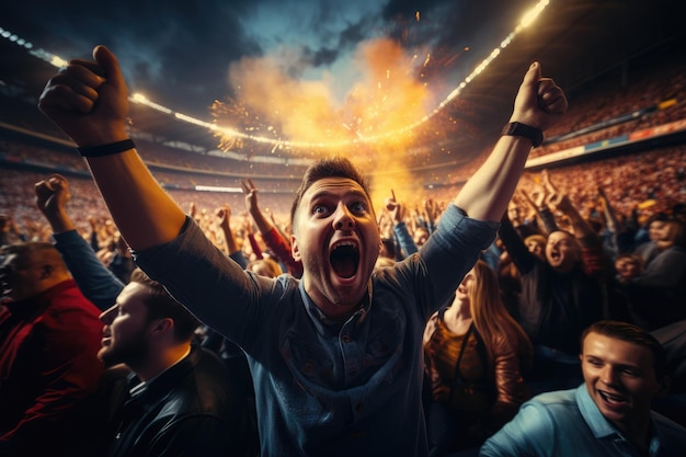 Sport fans cheer and celebrating a winning tournament in stadium Generative AI