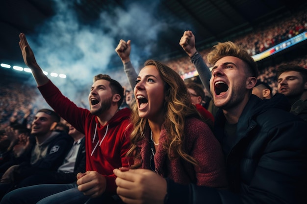 Sport fans cheer and celebrating a winning tournament in stadium Generative AI