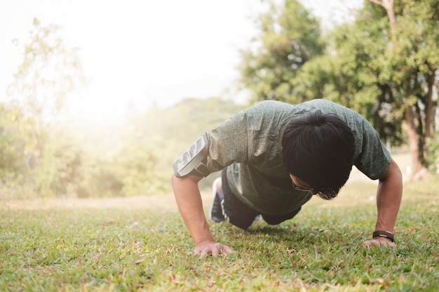 Sport fitness man push-ups.