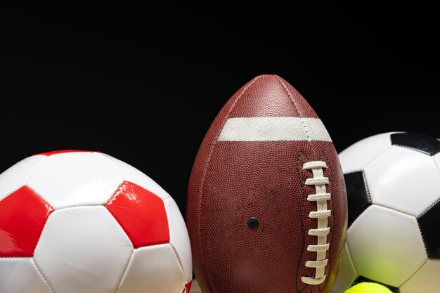 Sport leather balls close up studio shot