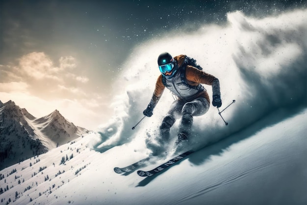 Sport man skiing on snow mountain in winter Active and extreme sport