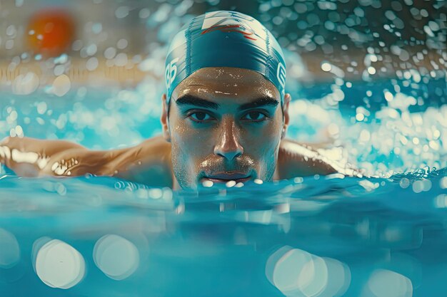 sport man swimmer training in wave pool at health center