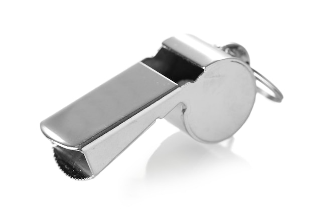 Sport metal whistle isolated on white