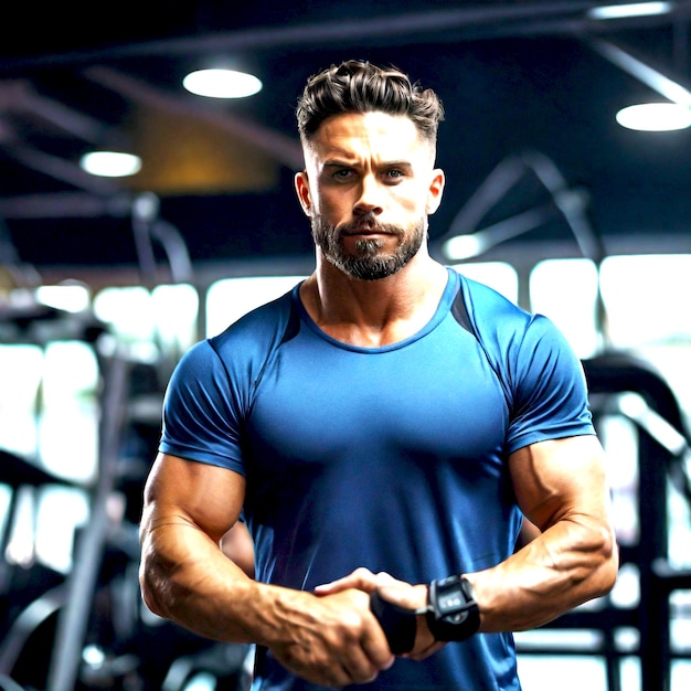 Sport muscular fitness man working out at the gym