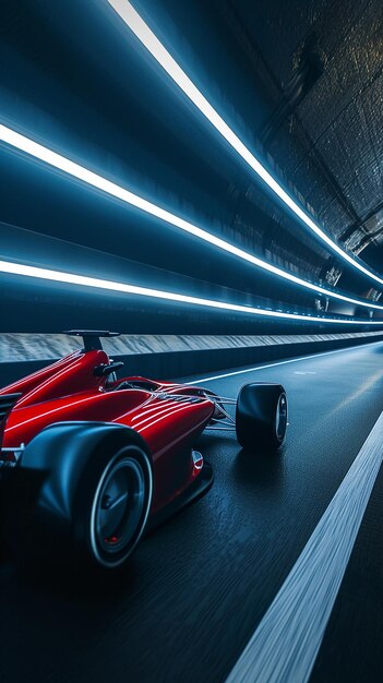 Sport racing car at high speed riding in illuminate