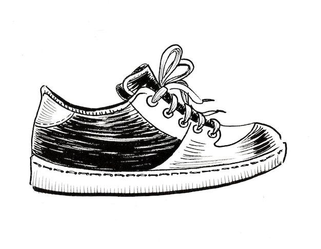 スポーツシューズ。インク白黒描画