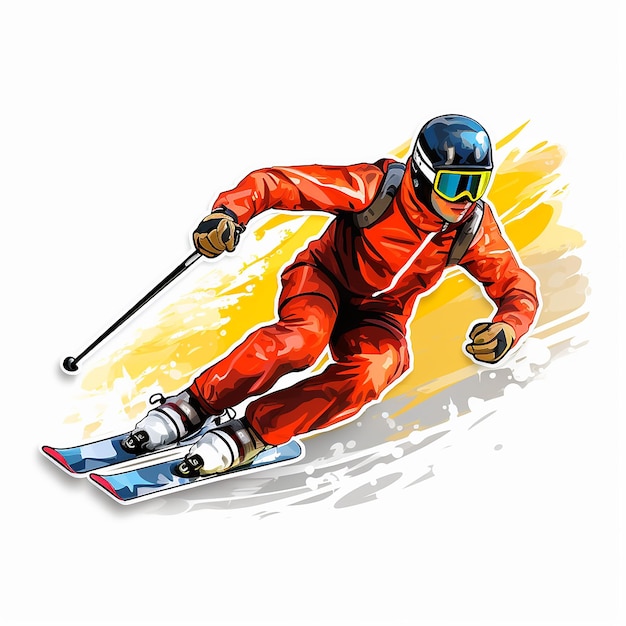 sport sticker of an athlete skiing isolated on white background