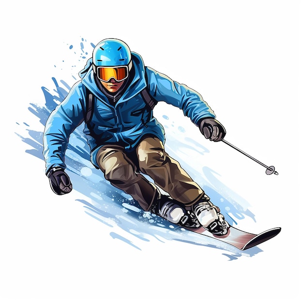 sport sticker of skiing isolated on white background