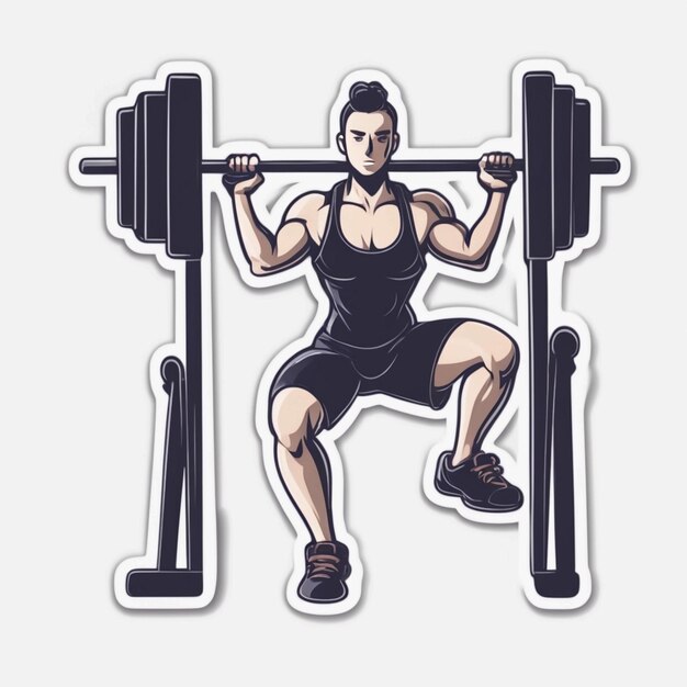 Photo sport sticker of weightlifting on white isolated background