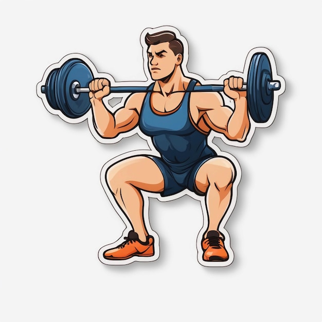 Photo sport sticker of weightlifting on white isolated background