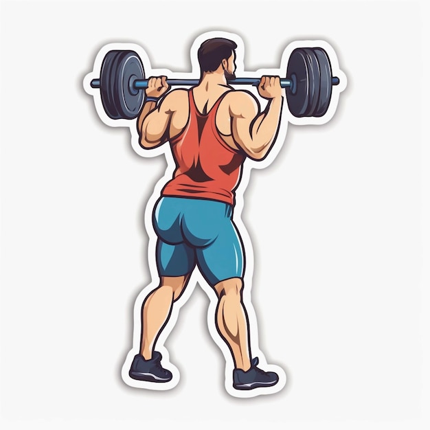 Photo sport sticker of weightlifting on white isolated background