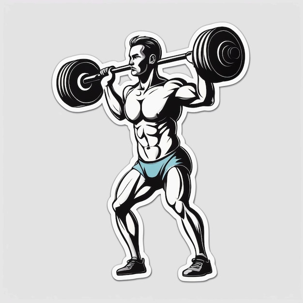 sport sticker of weightlifting on white isolated background