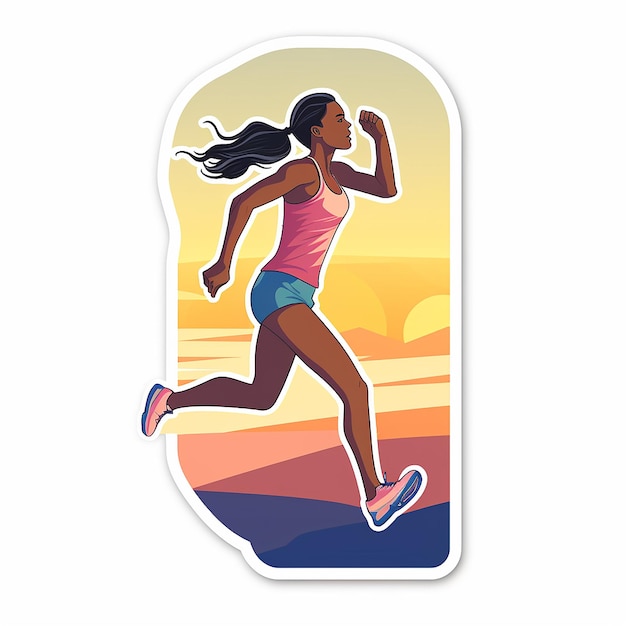 sport sticker of a women run on track and field isolated on white background