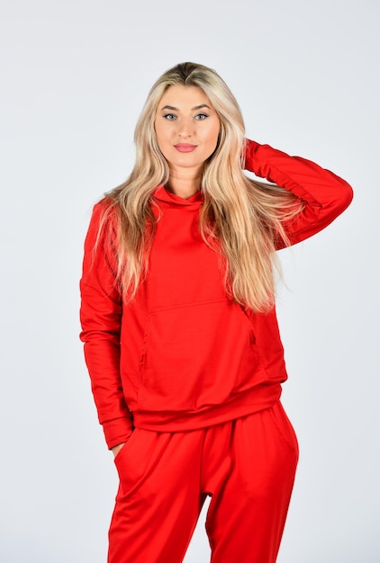 Sport style fitness woman wear sportswear girl in training\
clothes fashionable sportswear girl in sweatpants and hoodie comfy\
style for daily life feel so sporty gym fashion trendy\
sportswear
