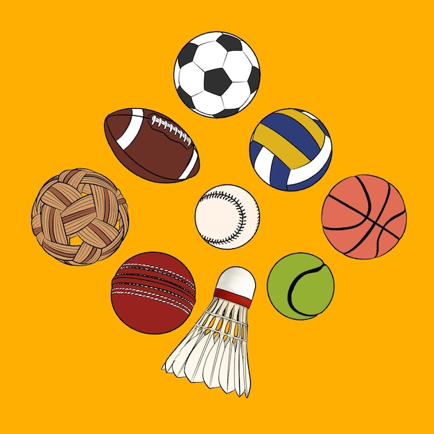 Sportbal illustratie patroon op gele achtergrond