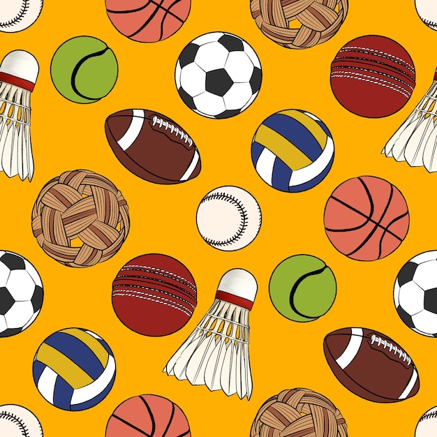 Sportbal illustratie patroon op gele achtergrond