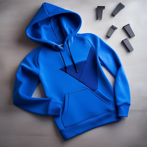 Foto sportblauwe hoodie bekijk minimale modekleding