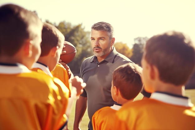 Sportcoach American football Voetbaltrainer motiverende teamwerkcompetitie Genereer ai