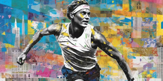 Sportieve vrouw rent Hedendaagse kunstcollage Mooie illustratie foto Generatieve AI