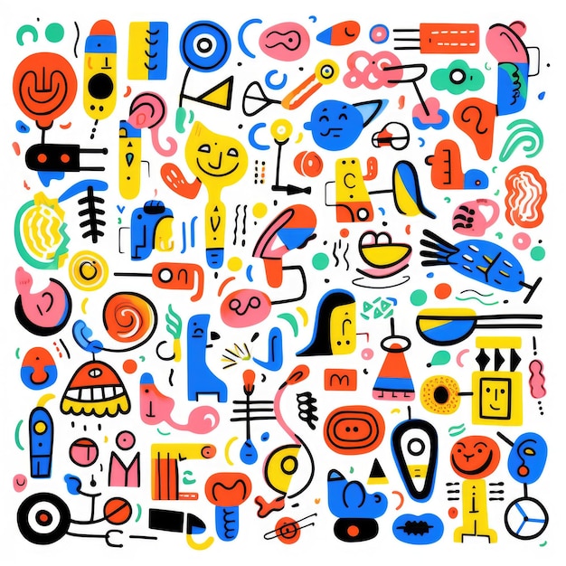 Sporting supplies colorful set of doodles on white background Generative AI