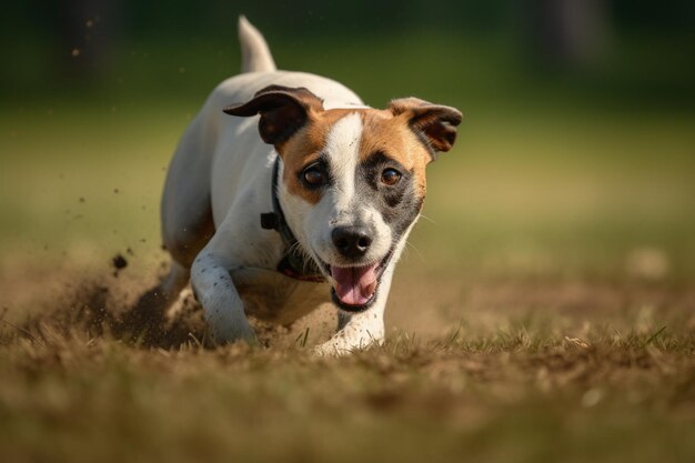 Sportive dog performing during the lure coursing in competition