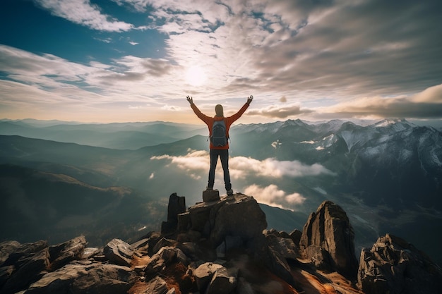 Sportive Man Taking Mountain Selfie Ai