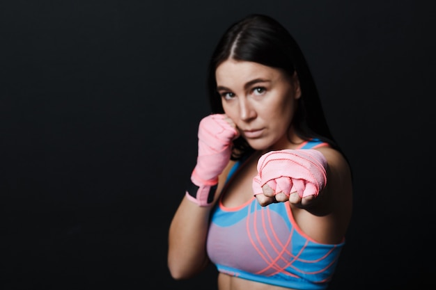 sportive woman with box bandages