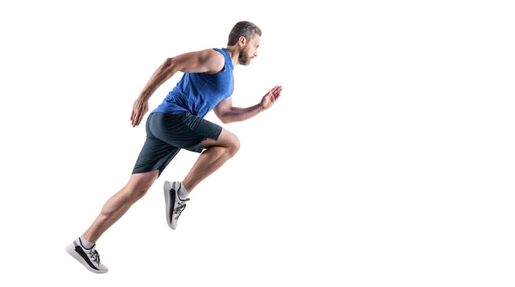 Sportman hardloper met sportkleding kopie ruimte bewegingsfoto van sportman
