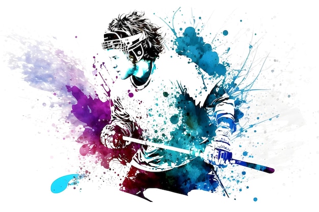Sportman hockeyen op aquarel regenboog splash Neuraal netwerk gegenereerde kunst