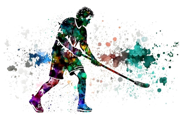 Sportman hockeyen op aquarel regenboog splash Neuraal netwerk gegenereerde kunst