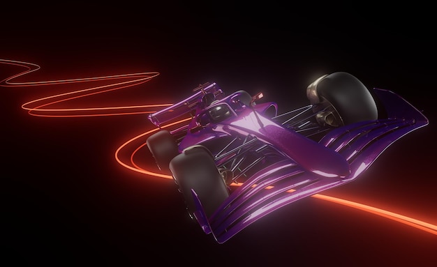Sportracewagen in paarse toon met lichtsnelheidseffect op de achtergrond