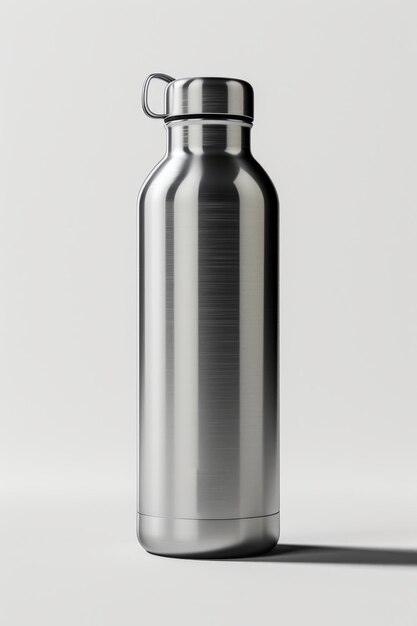 Photo sports aluminum water bottle for hiking or cycling on a gray background