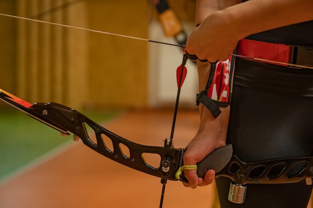 Sports archery at the shooting range, competition for the most points to win the cup