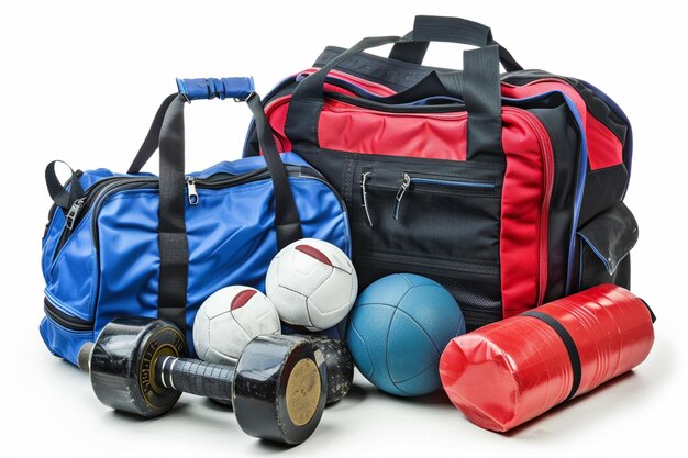클리핑 경로와 함께 색에 고립 된 스포츠 장비를 가진 스포츠 가방
