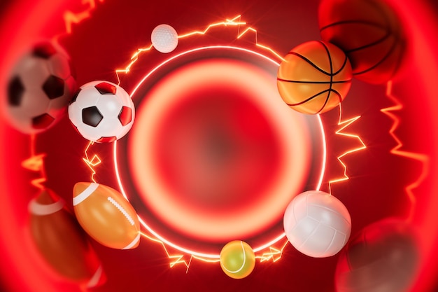 Sports ball on red background 3d