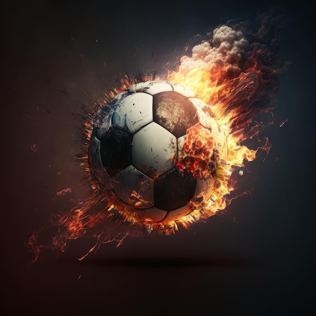 Sports betting soccer ball wrapped in flames fire explosion generative AI