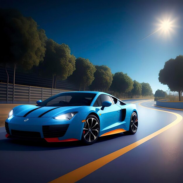 Sports blue racing car futuristic sports car