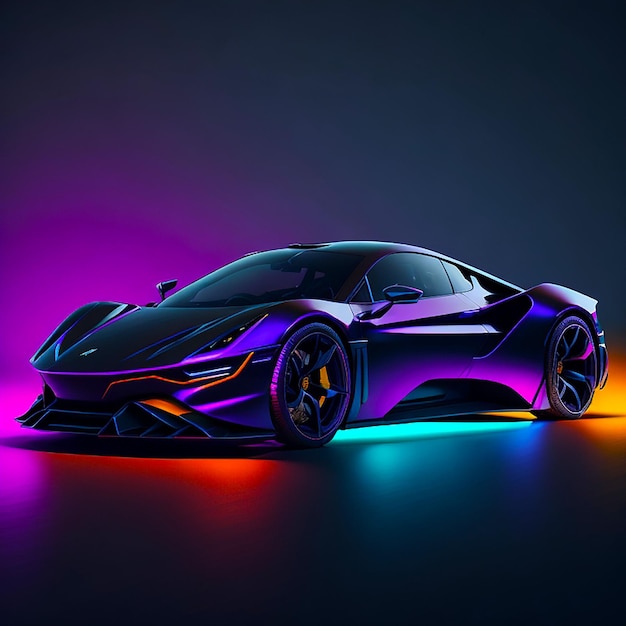 Sports car in a dark studio generated by ai