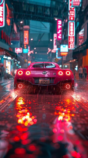 A Sports Car Drifting NeonLit Wallpaper