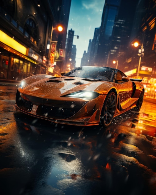 Sports car driving in the night city