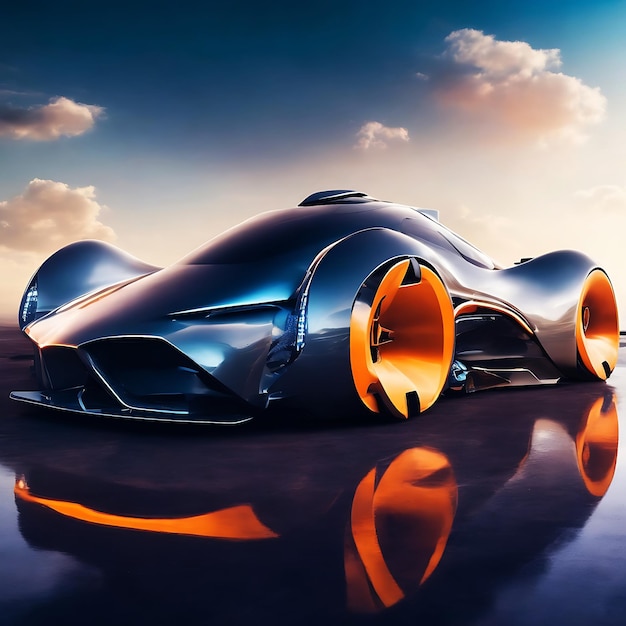 A sports car is traveling the future AI generated car