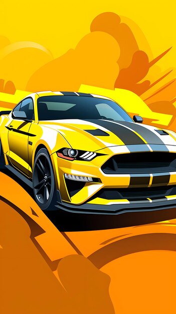 Photo sports car legend art in the style of colored cartoon style frequent use of yellow