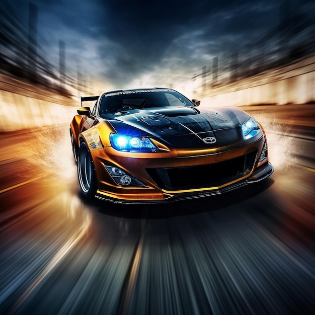 Sports car in motion blur