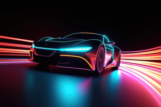 Sports Car On Neon Highway AI generated