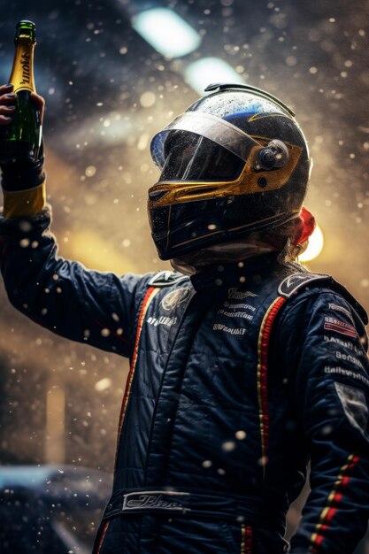 Photo sports car racer celebrates victory generative ai